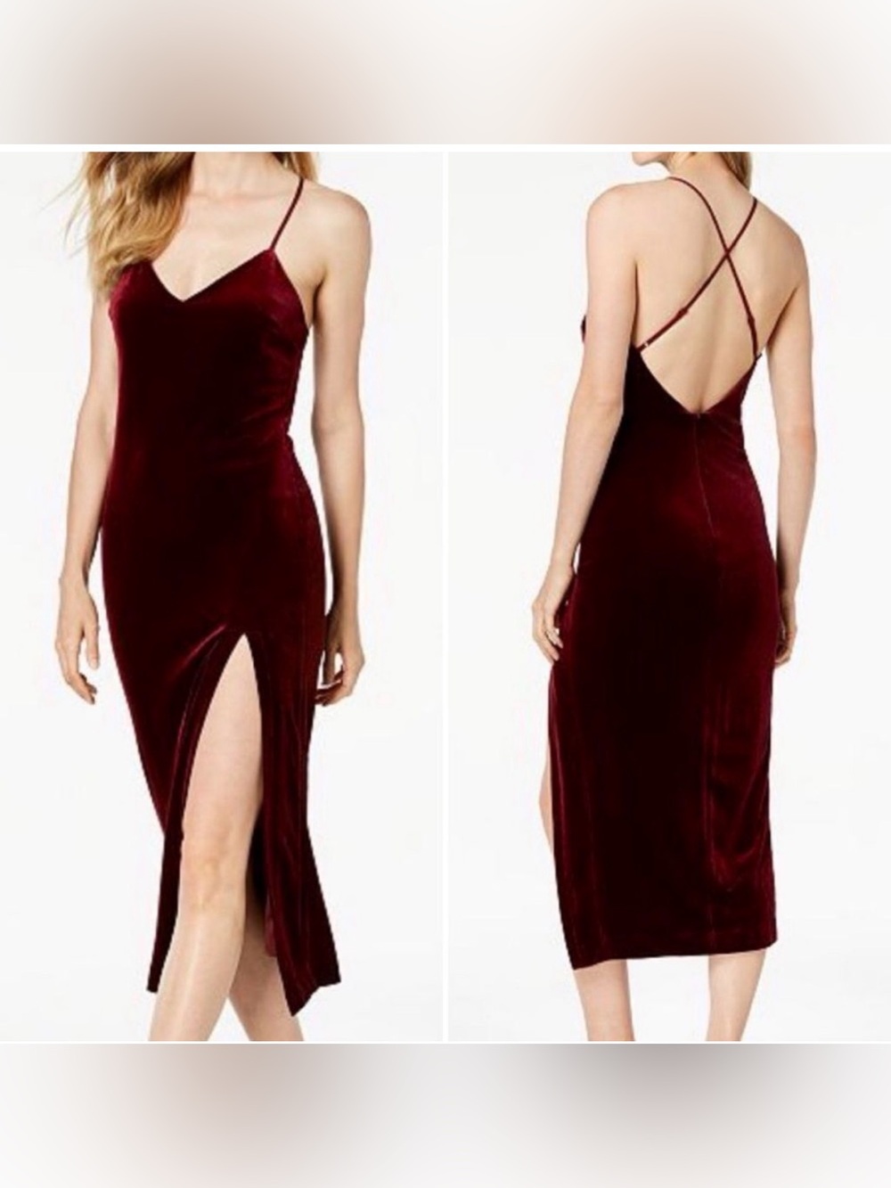 Bardot Raven Burgundy Red Velvet Midi Slip Dress Sz XS